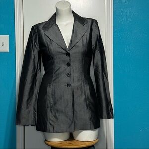 BEBE Dark Metallic Gray Women’s Long 4 Button Blazer 10 *as is